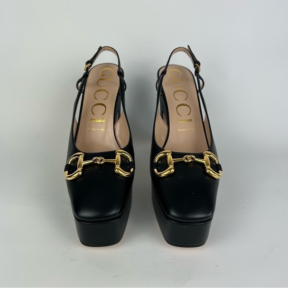 Gucci Horsebit Baby Platform Slingback Black Pumps Heels Size 40 - Picture 3 of 12